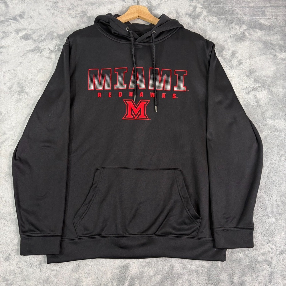 Miami RedHawks MU NCAA Black Pullover Hoodie Mens Large College